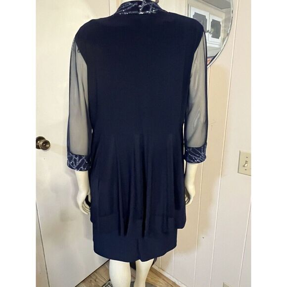 R & M Richards Womens 10P Embellished Navy Blue Dress with Matching Jacket - Picture 7 of 12